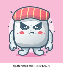 serious sushi food character mascot with angry expression isolated cartoon in flat style design