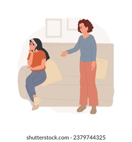 Serious talk isolated cartoon vector illustration. Parent talking with child sitting at sofa, girl in offended pose, mom talking to daughter, mother unsatisfying teens behaviour vector cartoon.