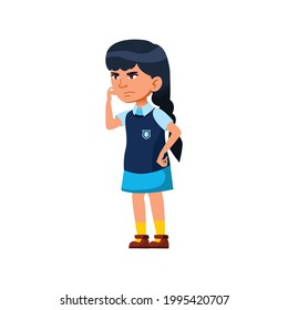 serious think girl searching capital of country on map cartoon vector. serious think girl searching capital of country on map character. isolated flat cartoon illustration