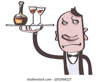 Serious Waiter. Vector Illustration