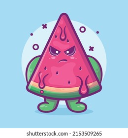serious watermelon fruit character mascot with angry expression isolated cartoon in flat style design 