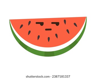 Seriöser Wassermelonenschnitt Cute Comic Babyfrucht Gesicht Emotion. Vektorgrafik