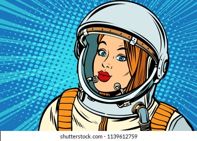 serious woman astronaut. Pop art retro vector illustration kitsch vintage drawing