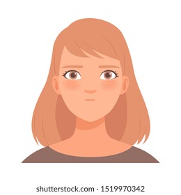 Serious young blond woman. Vector illustration in cartoon style.