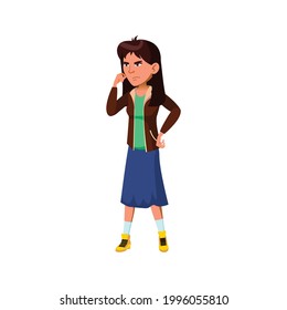 serious young lady thinking about problem on seminar cartoon vector. 