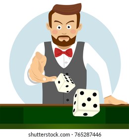 Serious young man throwing the dice. Gambling concept