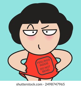 Serious Young Woman With Do Not Bend Warning Sign Concept Card Character illustration