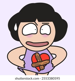 Serious Young Woman With No Entry In Her Heart Sign Concept Cartoon Character illustration