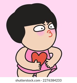 Serious Young Woman Protect Her Heart. Preserve The Peace Of Mind Concept Card Character illustration