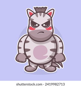 serious zebra animal character mascot with angry expression isolated cartoon