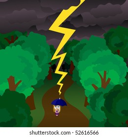 Seriously bad luck- lightning bolt about to strike girl