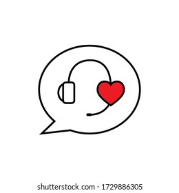 Serivce Support with headphones. Customer Support Icon. Consultation, telemarketing, consultant, secretary. Headset with heart shape, Service Mind.