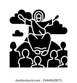 Sermon on mount black glyph icon. Jesus Christ and disciples. Moral teachings. New testament. Biblical scene. Silhouette symbol on white space. Solid pictogram. Vector isolated illustration