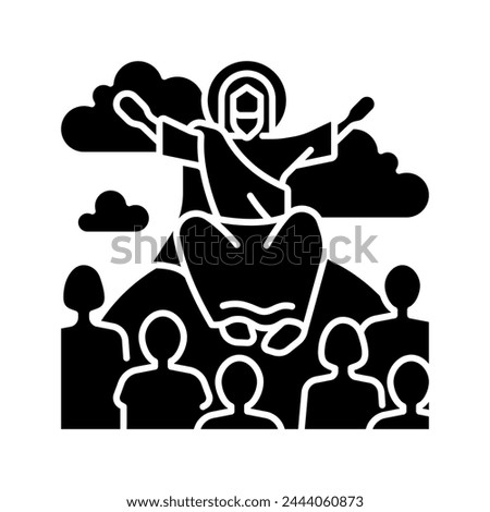 Sermon on mount black glyph icon. Jesus Christ and disciples. Moral teachings. New testament. Biblical scene. Silhouette symbol on white space. Solid pictogram. Vector isolated illustration