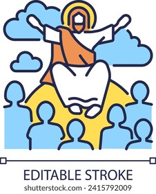Sermon on mount RGB color icon. Jesus Christ and disciples. Moral teachings. New testament. Biblical scene. Isolated vector illustration. Simple filled line drawing. Editable stroke