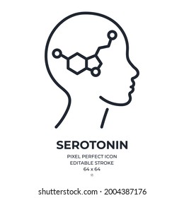 Serotonin editable stroke outline icon isolated on white background flat vector illustration. Pixel perfect. 64 x 64.