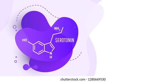 Serotonin hormone structural chemical formula on wave liquid background. 