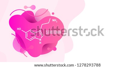 Serotonin hormone structural chemical formula on wave liquid background. 