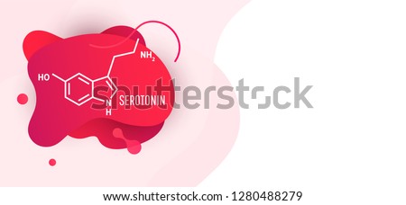 Serotonin hormone structural chemical formula on wave liquid background. 