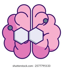 Serotonin Icon - Lineal Color Style - Brain Theme