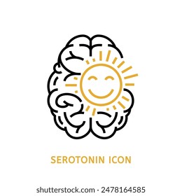 Serotonin icon in outline style. Mood stabilizer sign. Serotonin is a neurotransmitter produced in the brain that regulates sleep, appetite. Editable vector illustration isolated on a white background