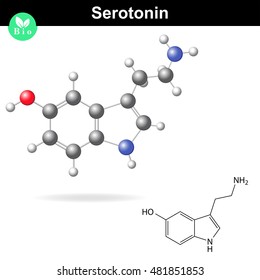 Serotonin molecular structure, 3d vector illustration, isolated on white background, eps 8