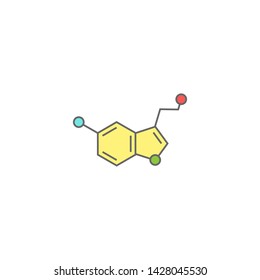 Serotonin molecular structure. neurotransmitter molecule. Skeletal chemical formula. Hormone of happiness and joy. Vector line illustration isolated on white