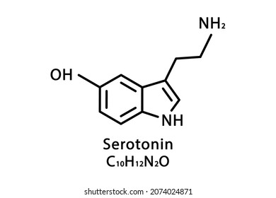 Serotonin molecular structure. Serotonin skeletal chemical formula. Chemical molecular formula vector illustration