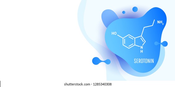 Serotonin neurotransmitter molecule. Skeletal formula on wave liquid background. 