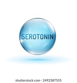 Serotonin sign in glossy realistic style. Mood stabilizer symbol. Serotonin is a neurotransmitter produced in the brain that regulates sleep, appetite. Vector illustration isolated on white background