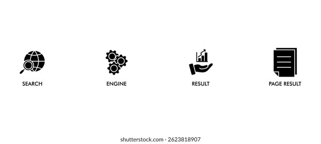 SERP banner web icon vetorial illustration concept for search engine result page with icon of web search, computer, search engine, mobile search, page result, and statistics graph (Contexto vetorial de ilustração de ícone da Web do SERP para página de resultados do mecanismo de pesquisa com ícone de pesquisa na Web, computador, mecanismo de pesquisa, pesquisa móvel, resultado de página e gráfico de estatísticas)