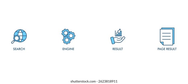 SERP banner web icon vetorial illustration concept for search engine result page with icon of web search, computer, search engine, mobile search, page result, and statistics graph (Contexto vetorial de ilustração de ícone da Web do SERP para página de resultados do mecanismo de pesquisa com ícone de pesquisa na Web, computador, mecanismo de pesquisa, pesquisa móvel, resultado de página e gráfico de estatísticas)