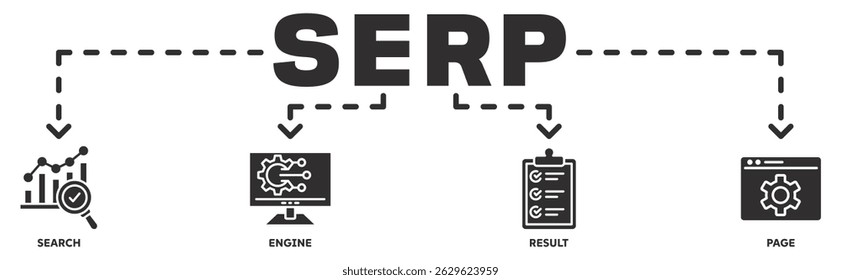 SERP banner web icon vector illustration concept with icon of search, engine, result, page