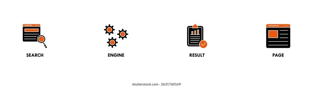 SERP banner web icon vetorial illustration concept for search engine result page with icon of web search, computer, search engine, mobile search, page result, and statistics graph (Contexto vetorial de ilustração de ícone da Web do SERP para página de resultados do mecanismo de pesquisa com ícone de pesquisa na Web, computador, mecanismo de pesquisa, pesquisa móvel, resultado de página e gráfico de estatísticas)