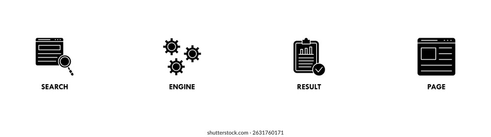 SERP banner web icon vetorial illustration concept for search engine result page with icon of web search, computer, search engine, mobile search, page result, and statistics graph (Contexto vetorial de ilustração de ícone da Web do SERP para página de resultados do mecanismo de pesquisa com ícone de pesquisa na Web, computador, mecanismo de pesquisa, pesquisa móvel, resultado de página e gráfico de estatísticas)