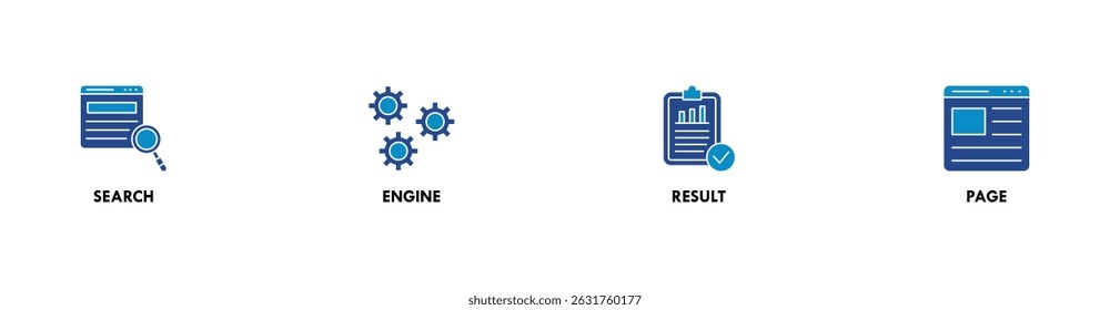 SERP banner web icon vetorial illustration concept for search engine result page with icon of web search, computer, search engine, mobile search, page result, and statistics graph (Contexto vetorial de ilustração de ícone da Web do SERP para página de resultados do mecanismo de pesquisa com ícone de pesquisa na Web, computador, mecanismo de pesquisa, pesquisa móvel, resultado de página e gráfico de estatísticas)