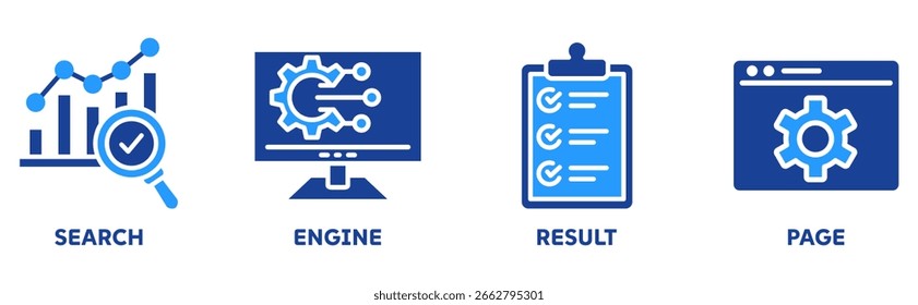 SERP icon set illustration concept with icon of search, engine, result, page