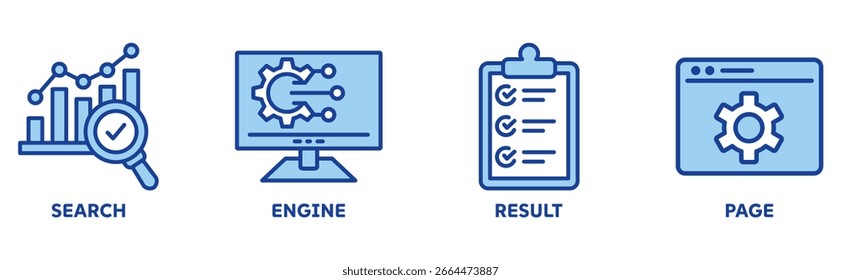 SERP icon set illustration concept with icon of search, engine, result, page