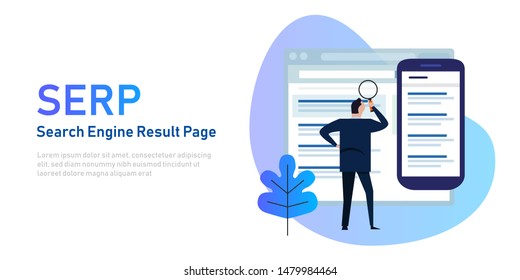 SERP Search Engine Result Page on screen and mobile device. Vector illustration