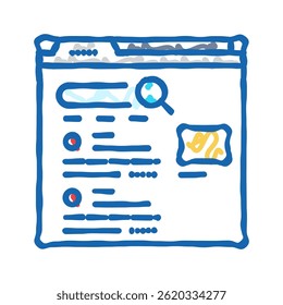 vetor de esboço de ícone de doodle da página de resultados do mecanismo de pesquisa do serp. símbolo isolado ilustração