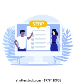 SERP and seo optimization, vector illustration with people