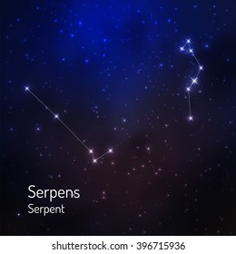 Serpens (Serpent) constellation in the night starry sky. Vector illustration