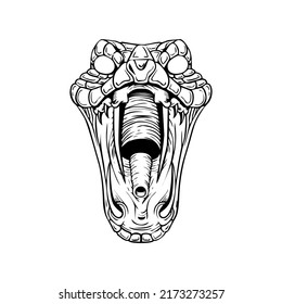 Serpent, adder, snake head, reptile and predator, wild animal, wildlife, vector, illustration in black and white color, isolated on white background
