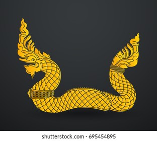 Serpent, King Naga, Praya Nark, Big snake. Design of gold. Vector illustration.