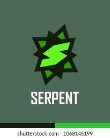 Serpent - Logotype for Sport Shop. Vector Logo with Letter "S" in Green color and style caption.