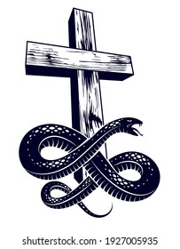 Serpent On Cross Vintage Tattoo Snake Stock Vector (Royalty Free ...