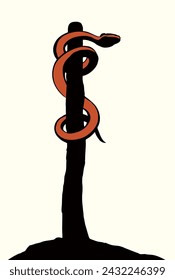 The serpent on the pole. Vector drawing