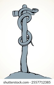 The serpent on the pole. Vector drawing