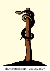 The serpent on the pole. Vector drawing