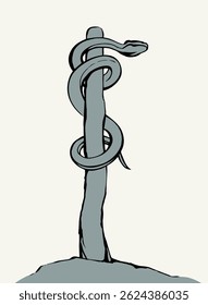 The serpent on the pole. Vector drawing